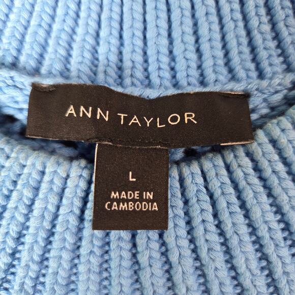 Ann Taylor Womens Blue Stitchy Elbow Length Crewneck Knit Sweater Size Large - Picture 3 of 6